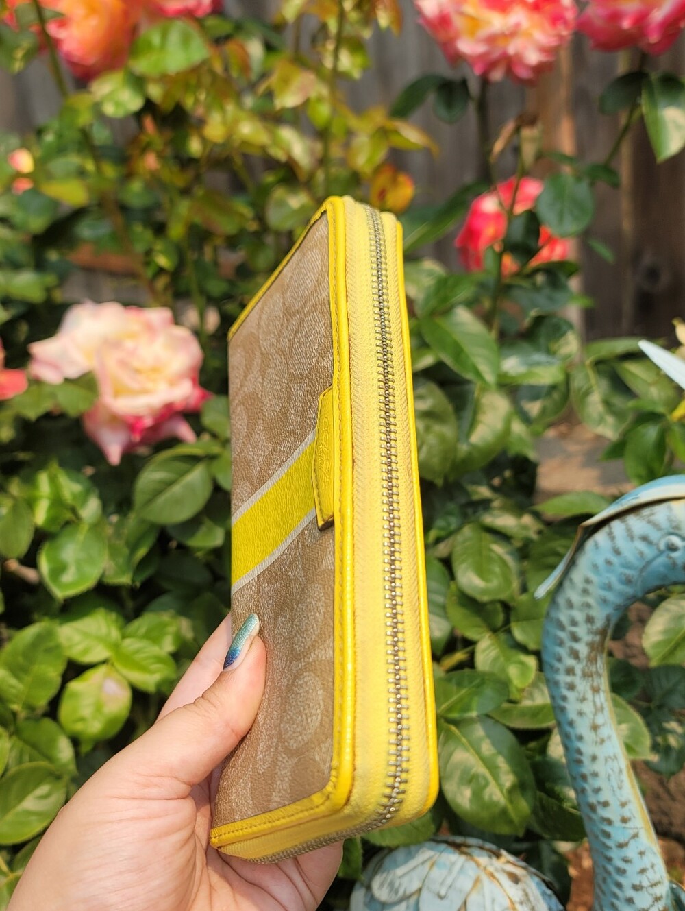Coach Signature Stripe Yellow Wallet - Picture 10 of 14